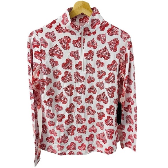 IBKUL Tops - Ibkul Long Sleeve Zip Mock Neck Women’s Small Scribble Hearts Activewear
